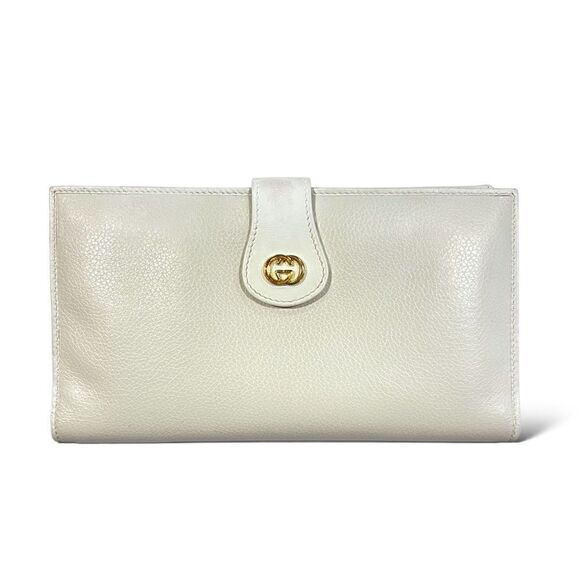 ❤️SOLD❤️GUCCI Vintage Long White leather Wallet with Kiss Lock Coin Purse - Picture 1 of 16